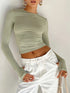 Women’s Long Sleeve Crew Neck Crop Top with Thumb Holes Slim Fit Solid Knit T-Shirt for Summer Streetwear and Casual Outfits